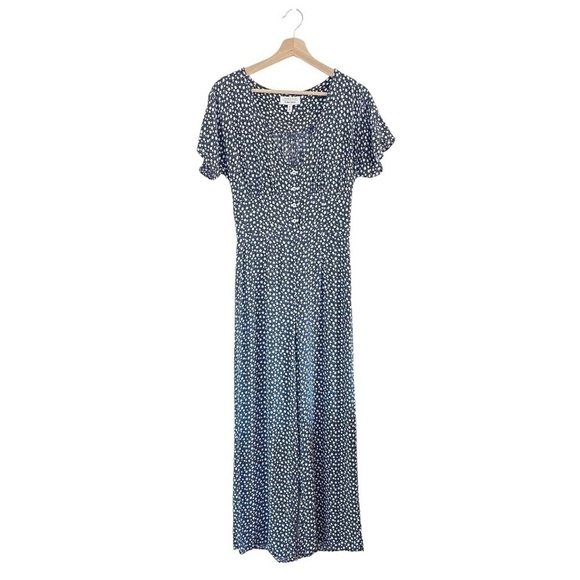 & Other Stories Floral V Neck Button Down Short Sleeve Jumpsuit Blue 4 / Small - Picture 1 of 8